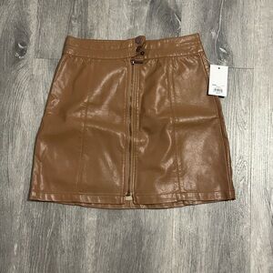 NWT SO Brown Faux Leather Zip-Front Mini Skirt